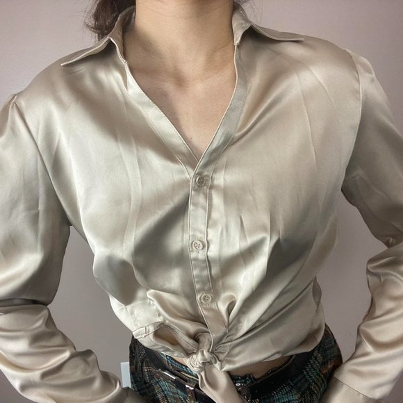 Champagne Silk Satin Long Sleeve - Picture 2 of 4